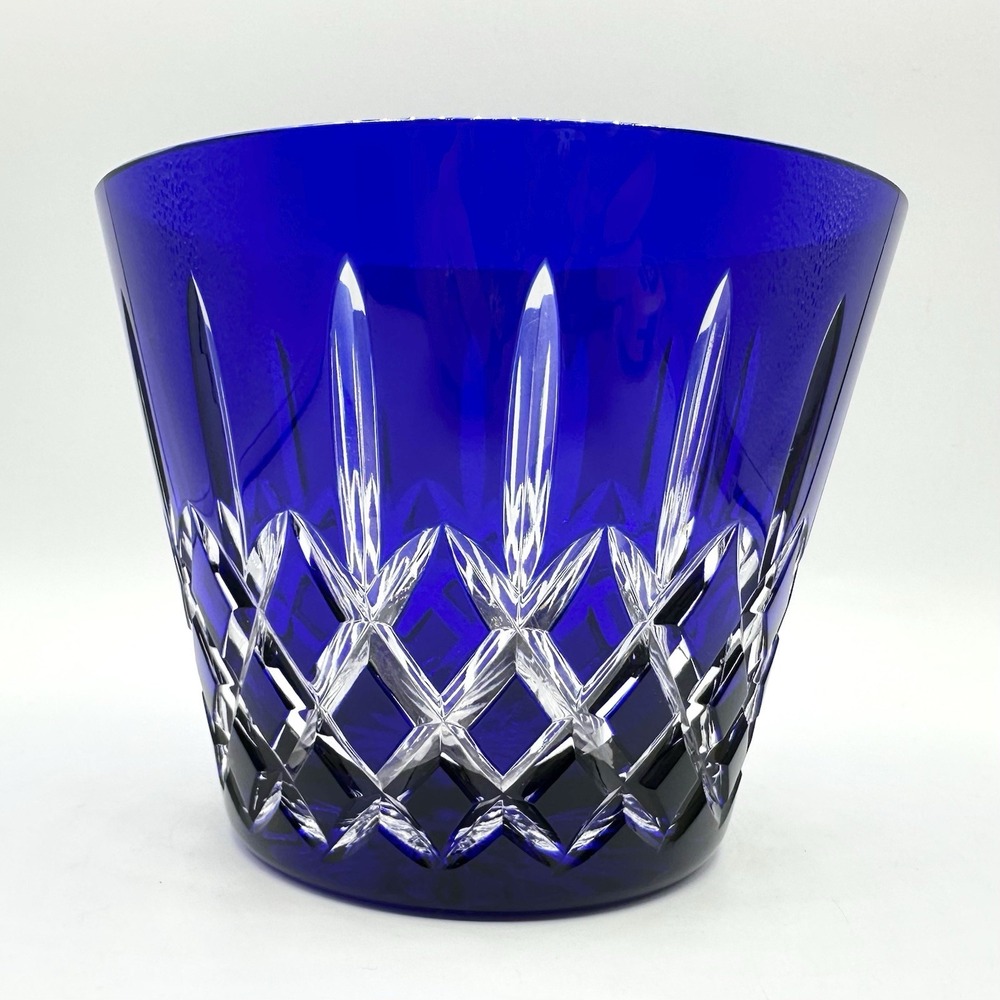 Ajka Cobalt Blue Crystal Cut To Clear Ice Bucket Bowl Bohemian Hungary